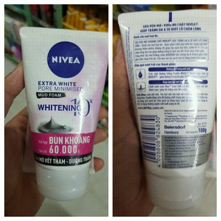 Sữa rửa mặt Nivea bùn khoáng Dưỡng trắng, mờ vết thâm 100g