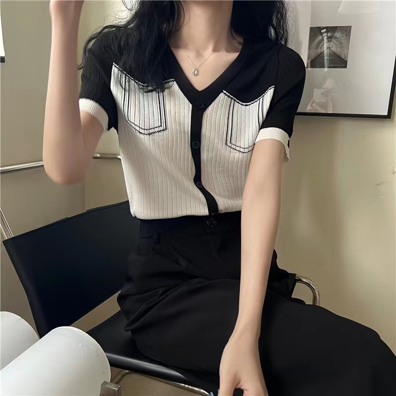 Áo thun ZHELIHANGFEI tay ngắn cổ bẻ phối túi giả đơn giản thời trang