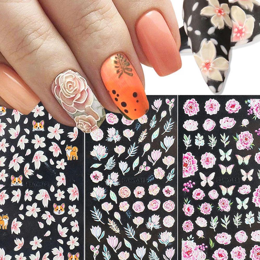 OCEANMAP Miếng Dán Trang Trí Móng Tay 5D DIY Họa Tiết Hoa Anh Đào Xinh Xắn