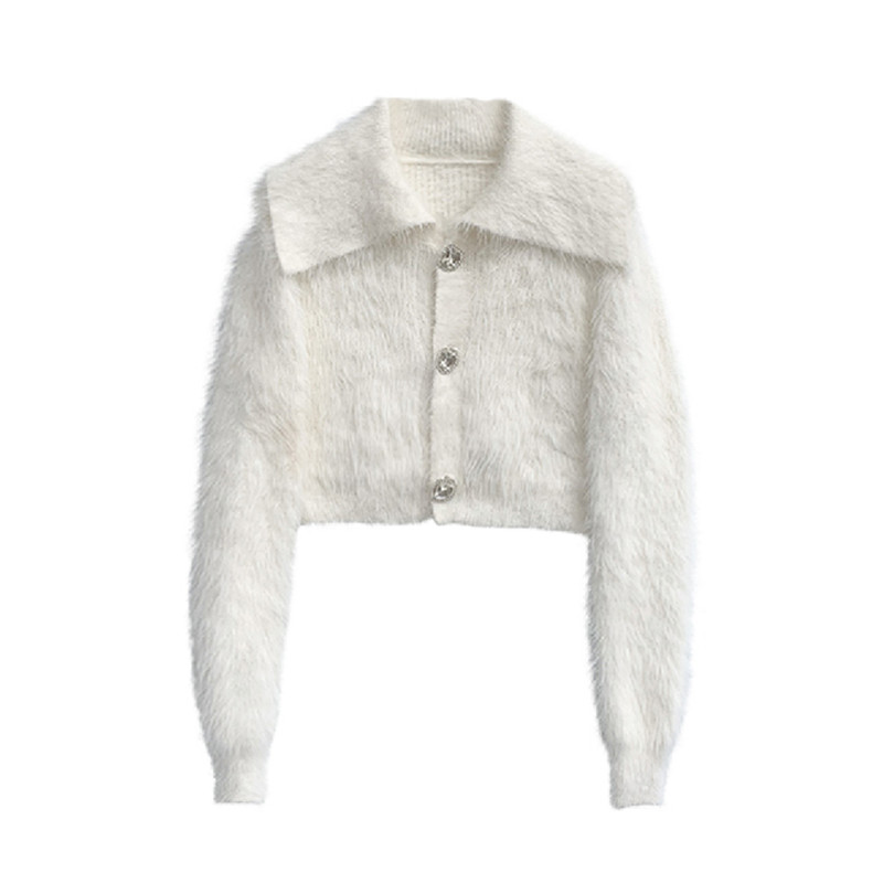 Áo khoác cardigan dáng ngắn bằng lông cừu dày dặn có đính đá cho nữ | BigBuy360 - bigbuy360.vn