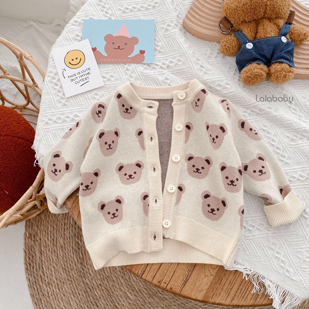Áo cardigan len mỏng cho bé hình gấu xinh xắn size từ 8-20kg