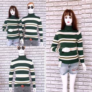 Áo len cặp nam nữ cổ trụ hàng Quảng Châu dày dặn cao cấp màu xanh thẫm sọc trắng