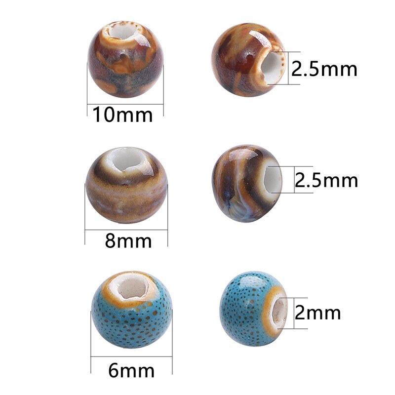 Hạt charm sứ hình tròn đều dùng làm bông tai vòng tay vòng cổ trang sức thủ công 6mm 8mm 10mm