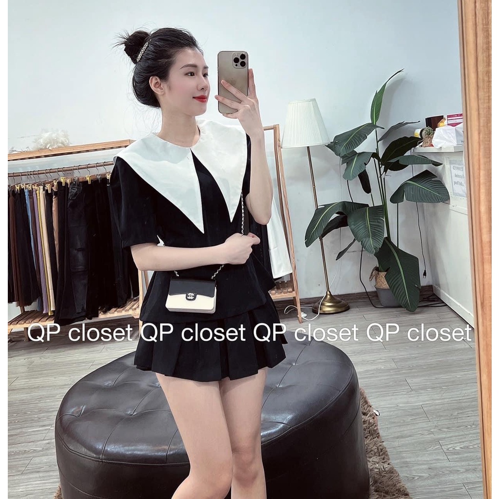 Sét áo cổ trắng phối chân váy chất mangto cao cấp-MINXY SHOP
