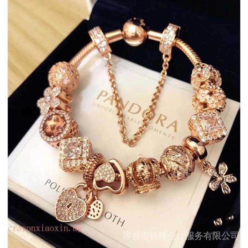 Ready-made stock Pandora_bracelet_jewelry charm bracelet sweet beauty rose pink pendant bead bracelet A3 #66 T5Uo