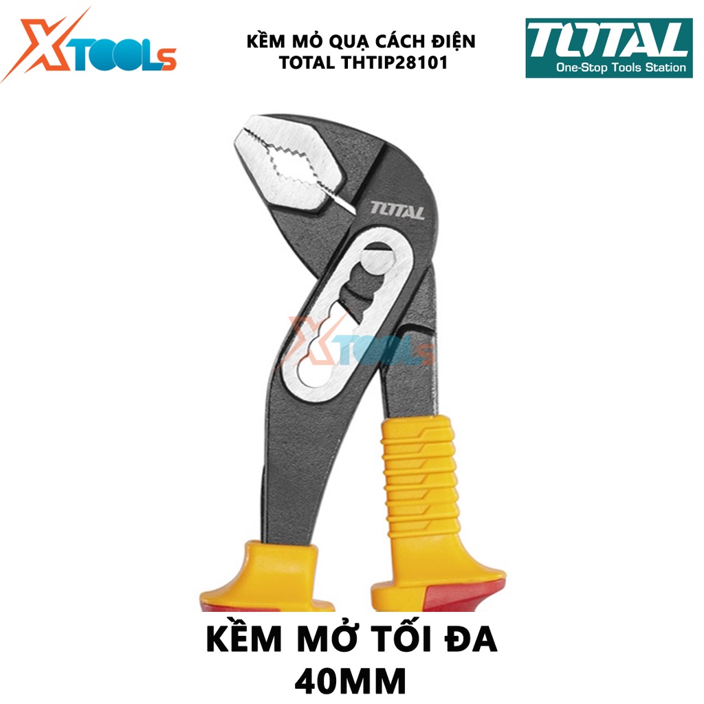 Kìm mỏ quạ cách điện TOTAL THTIP28101 | kềm cách điện Kích thước 10&quot;/ 250mm, Kẹp tối đa mở 40mm, Đầu kềm mạ đen và đánh