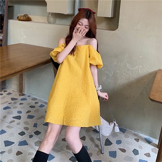 Đầm Trễ Vai Tay Phồng form rộng siêu dễ thương, 3 màu: vàng, trắng, xanh