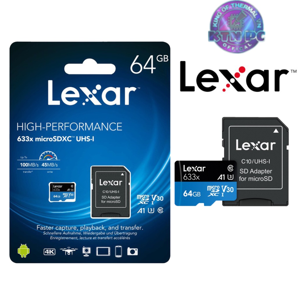 Thẻ Nhớ Micro SD Lexar 64GB UHS-I 633x U3 100Mbs Video 4k - Chính Hãng