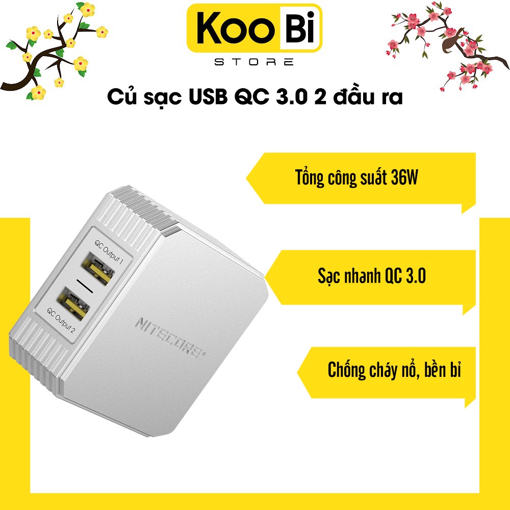 Củ sạc 2 cổng - UA42Q - Nitecore - Củ sạc QC 3.0 cho các thiết bị di động