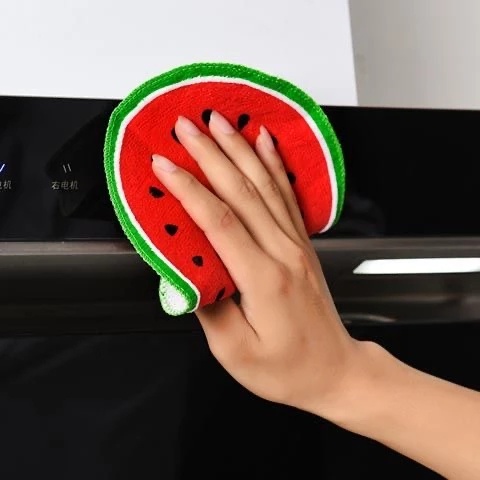 Khăn Lau Chén Dĩa Bằng Sợi Micro Nhanh Khô Họa Tiết Trái Cây Hoạt Hình Đa Năng
