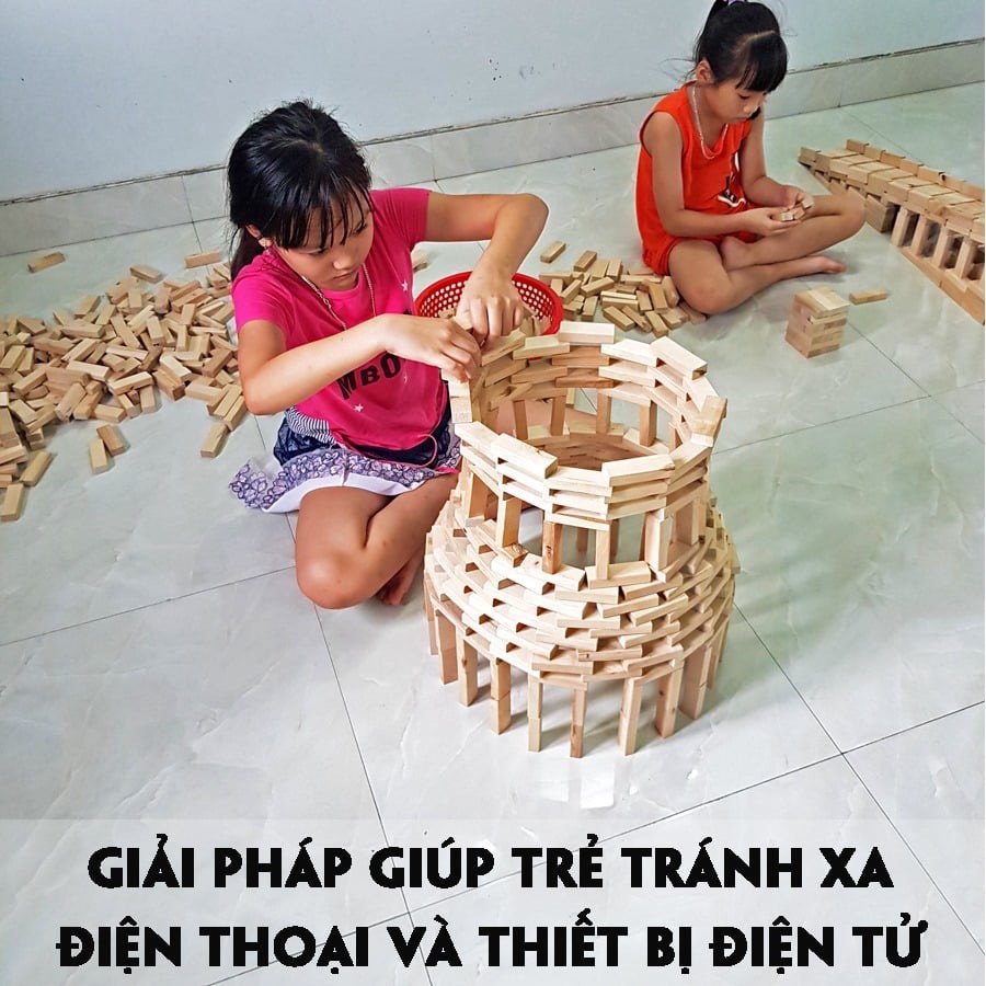 Bộ đồ chơi rút gỗ Jenga Montessori (Rút gỗ + xếp hình + Domino) tặng sách hướng dẫn chơi (1kg-55 thanh)