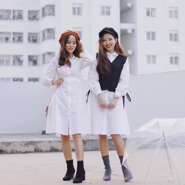 Váy sơ mi thô trắng