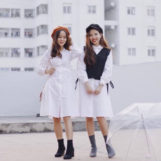 Váy sơ mi thô trắng
