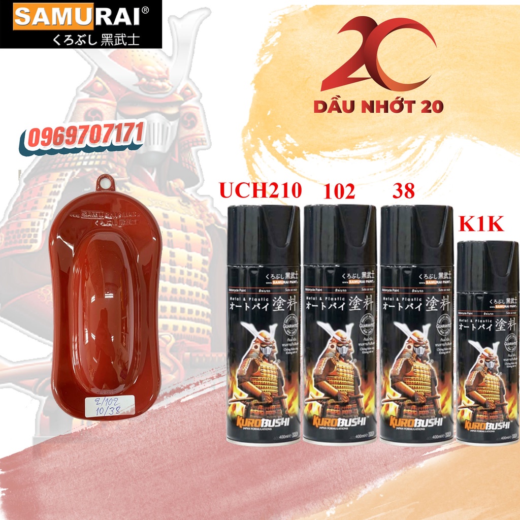 Combo 4 chai sơn samurai 10/38 MÀU HẠT DẺ gồm UCH210 102 38 BÓNG TUỲ CHỌN K1K 128 BÓNG KIM TUYẾN K1KT NHÁM 128A