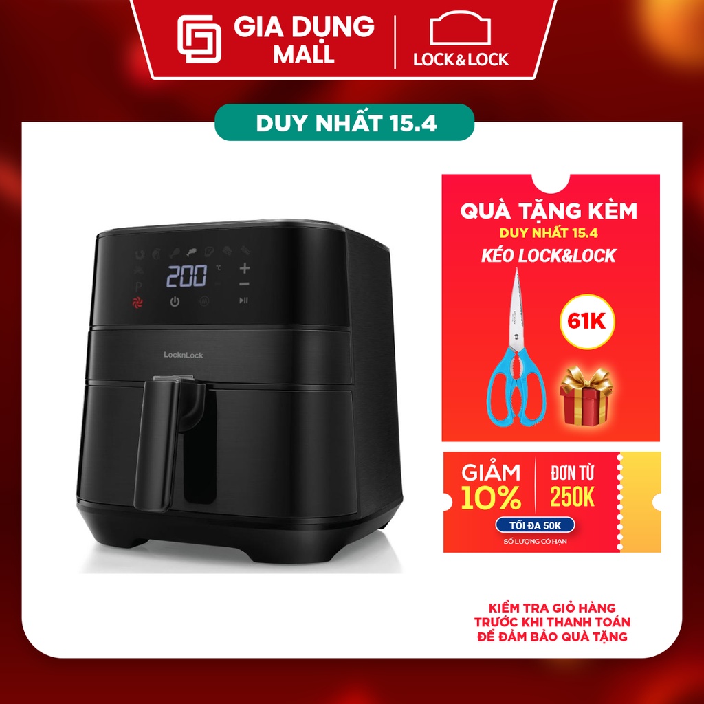 Nồi chiên không dầu Lock&amp;Lock Deluxe Air Fryer 5.5L - màu đen EJF284BLK   -   Hàng Chính Hãng  - Giadungmall