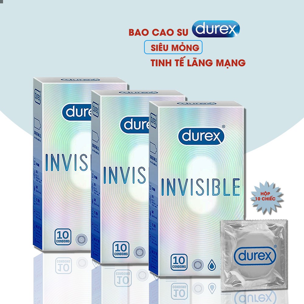 [Combo 3 Hộp] Bao Cao Su Durex INVISIBLE - BCS SIÊU MỎNG CẢM GIÁC CHÂN THẬT - 3 Hộp 30 BAO