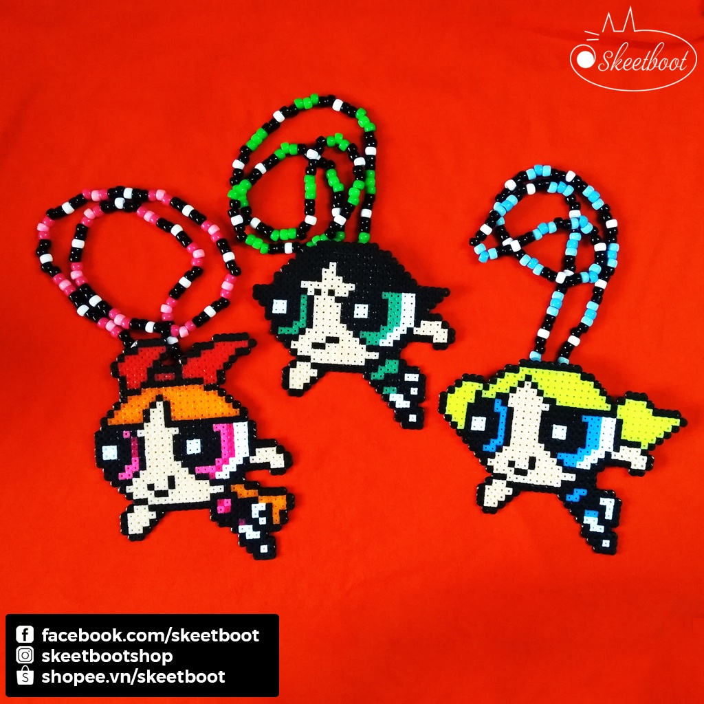 Vòng kandi Powerpuff Girls - vòng cổ perler Blossom, Bubbles, Buttercup - phụ kiện rave edm festival