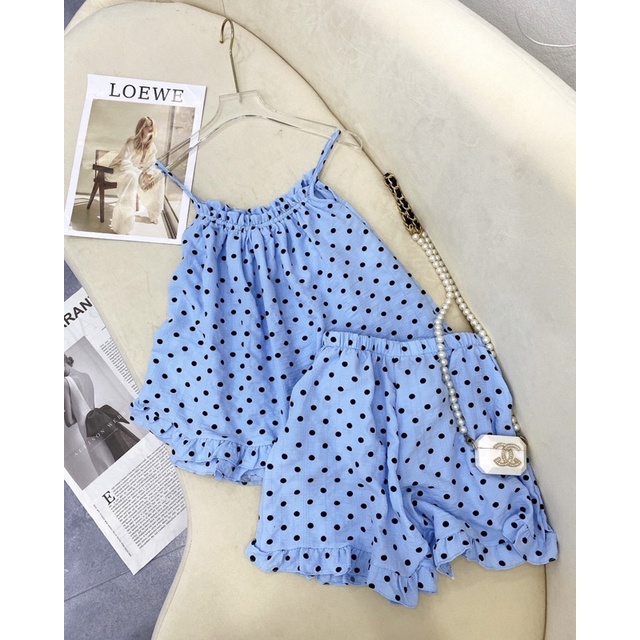 May Shop - Sét 2 dây chấm bi nữ chất đũi lụa siêu mát