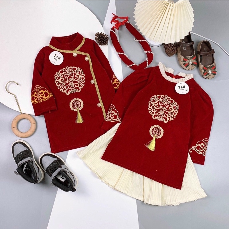 Set áo dài cặp Trai và Gái cao cấp cho bé yêu