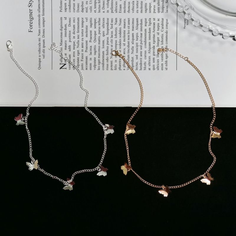 Vòng cổ nữ chocker mắt xích đính mặt hình cánh bướm