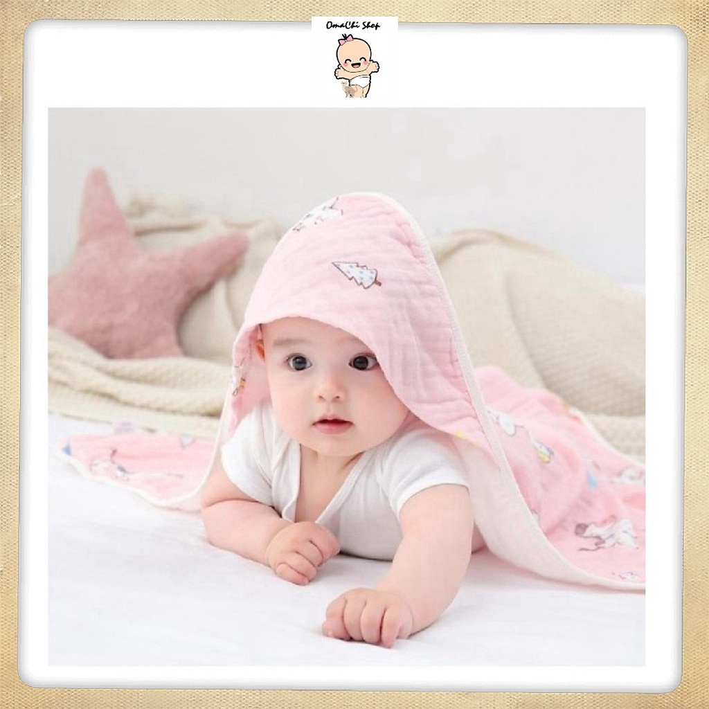 Khăn choàng Xô Có Mũ  Choàng Bế Aden Anais Có Mũ Xuất Nhật Cho Bé Sơ Sinh