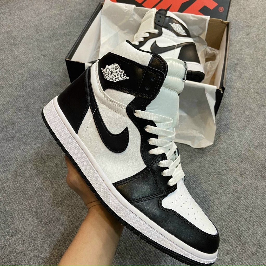 Giày Jordan cổ cao đen trắng, giày jd cổ cao panda bản cao cấp