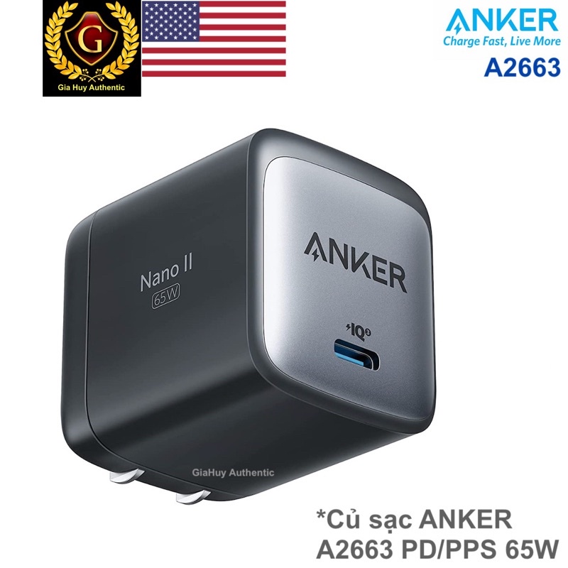 Củ sạc nhanh ANKER 715 Nano II PPS/ PD 65W - Mã hàng A2663