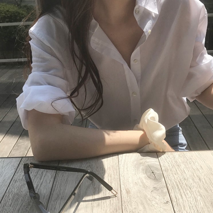 Áo Sơ Mi Nữ Tay Dài Dáng Rộng Màu Trơn Phong Cách Hàn Quốc