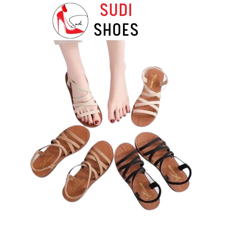 Sandal nữ nhiều quai mảnh SUDI SD012-AKA 2 màu kem và đen phù hợp học sinh, sinh viên, người đi làm