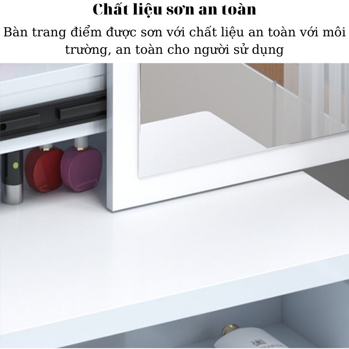 Bộ Bàn Ghế Trang Điểm Kèm Gương - Bàn Phấn Có Tủ Ẩn Sau Gương Và Ngăn Kéo