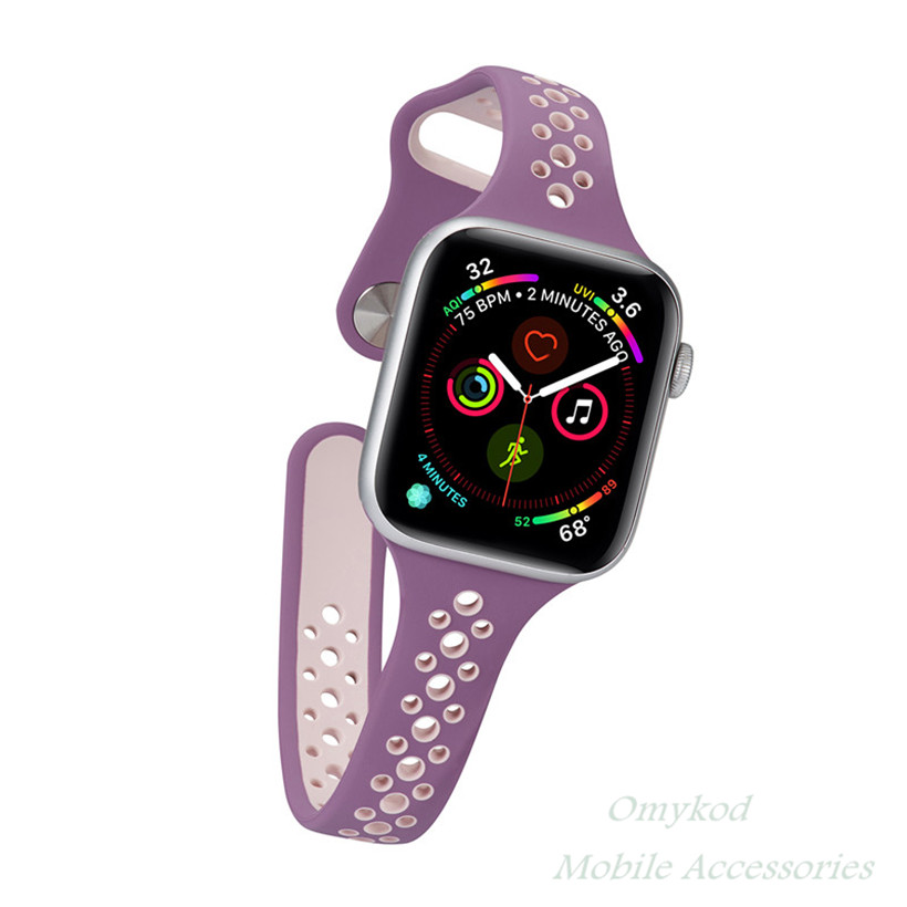 Dây Đeo Silicone Cho Đồng Hồ Thông Minh Apple Watch Series 6 SE 5 Band 40mm 44mm Iwatch Band 38mm 42mm Thoáng Watch 3 4 2 38 42 40 44 mm