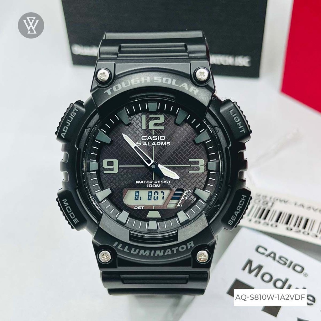 Đồng Hồ Năng Lượng Mặt Trời Nam Casio WATCHSTORE AQ-S810W-1A2VDF, Kính Nhựa 46.6mm, Màu Đen Cá Tính Thời Thượng
