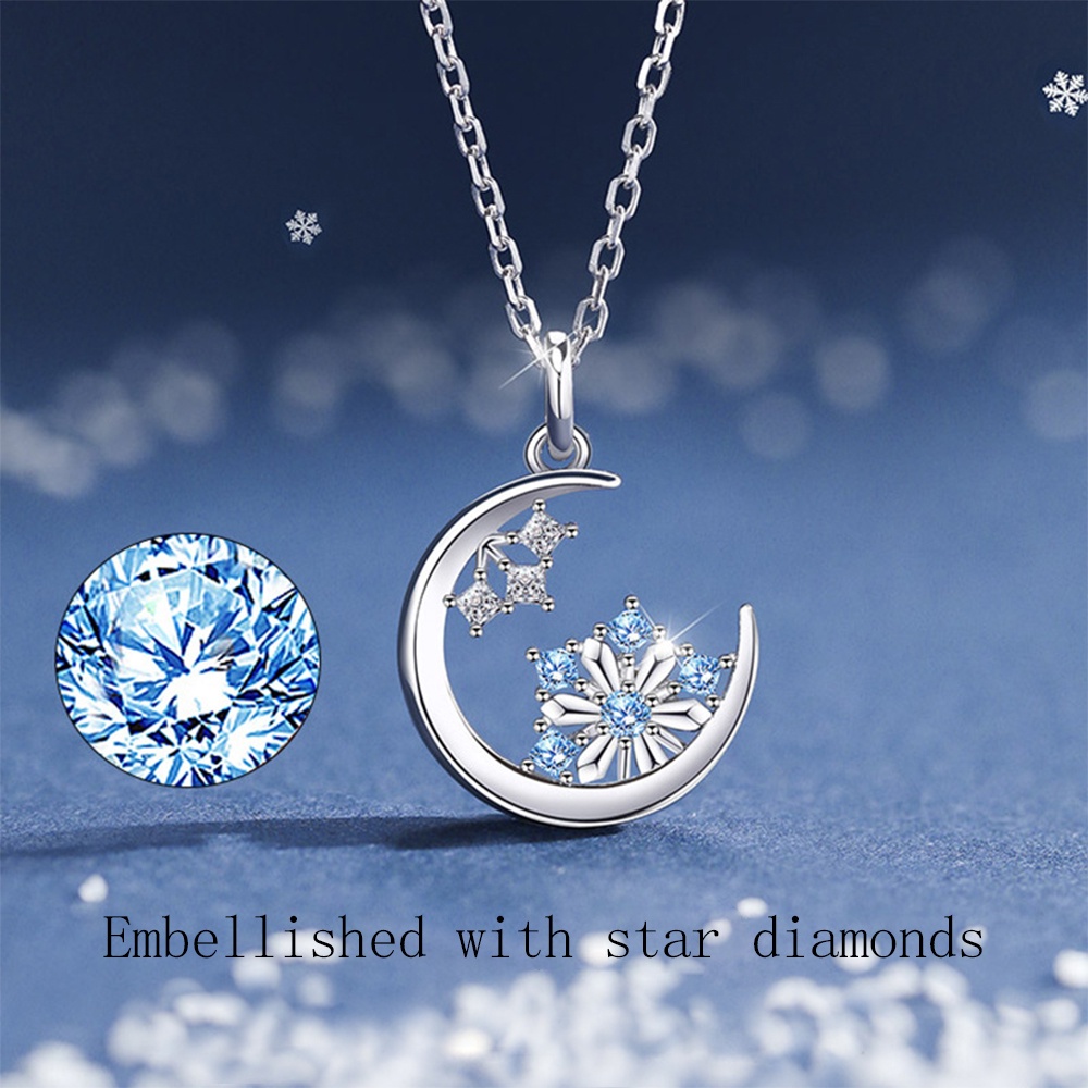 Dây chuyền bạc 925 hình mặt trăng và bông tuyết kèm hộp đựng dùng làm quà tặng