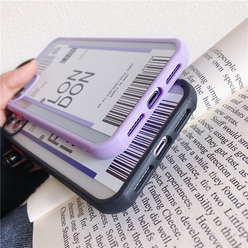 Fashion City Boarding Pass Case for iPhone 11 Pro X XR XS Max 6 6S 7 8 Plus Matte Soft Silicone Edge Protective Hard Phone Case Back Cover