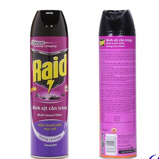 Xịt muỗi Raid chai 600ml lavender, cam chanh, không mùi, khuynh diệp
