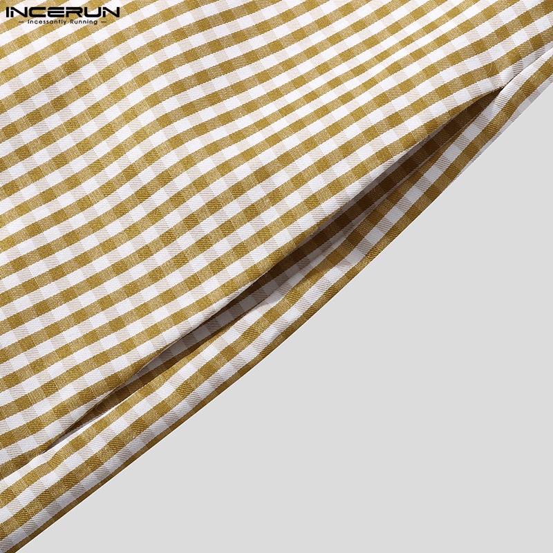 Set áo ghi lê và quần dài INCERUN họa tiết caro thời trang cho nam