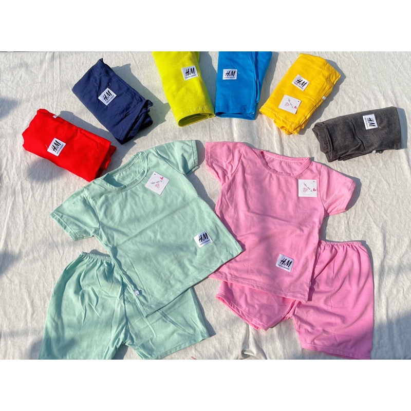 Đồ bộ cho bé - Bộ Cotton trơn cộc tay HM cho bé trai - bé gái (05-16kg) - Tiệm nhà Su.