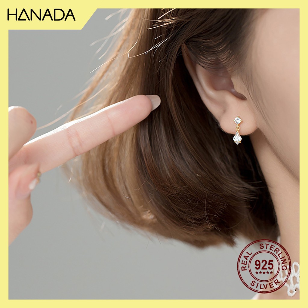 Bông Tai Bạc 925 Hanada 0654 Đá Thoi Treo D11