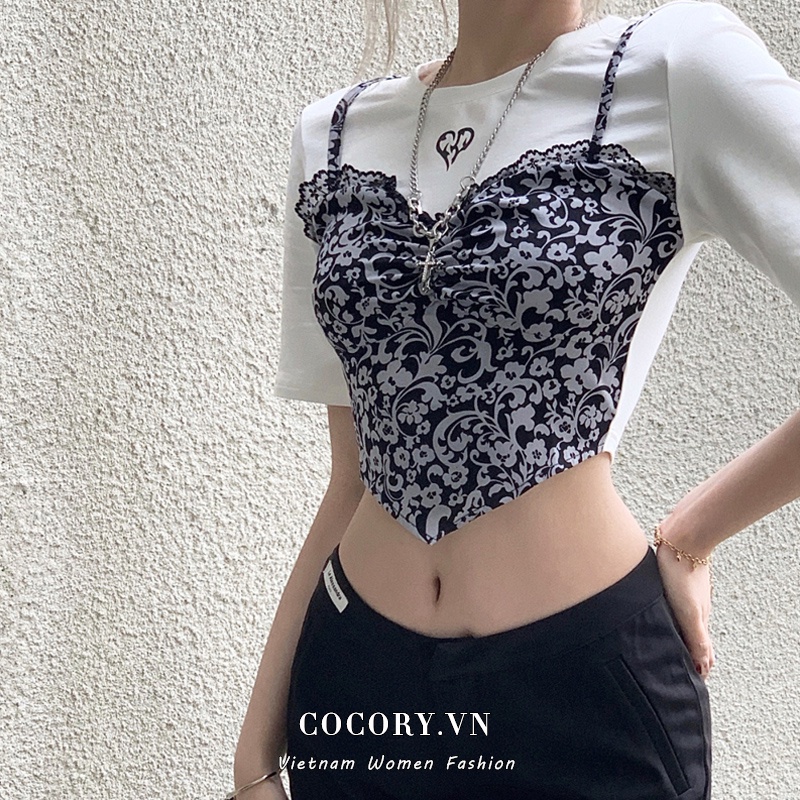 Áo Croptop Tay Ngắn Thiết Kế Độc Đáo Cho Nữ