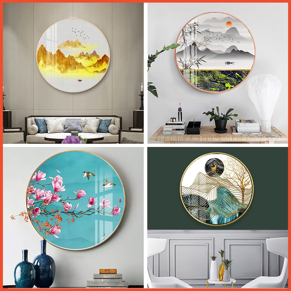 Tranh tráng gương tròn treo tường cao cấp - decor trang trí cầu thang &amp; phòng khách có khung cao cấp tặng đinh 3 chân