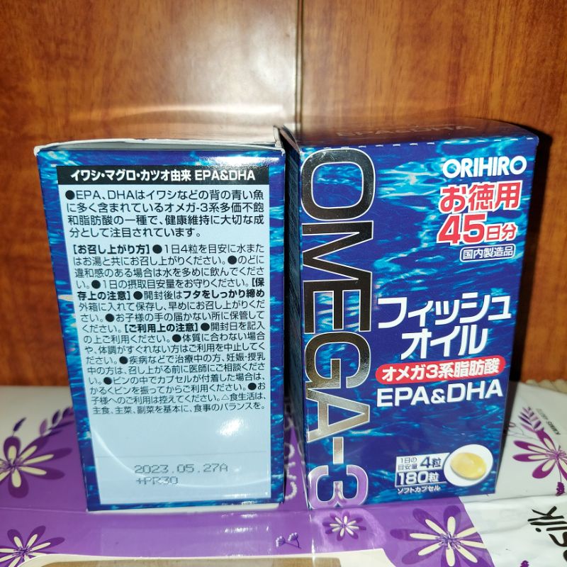 Dầu cá Omega 3 EPA &amp; DHA Orihiro Nhật Bản hộp 180 viên date 2023