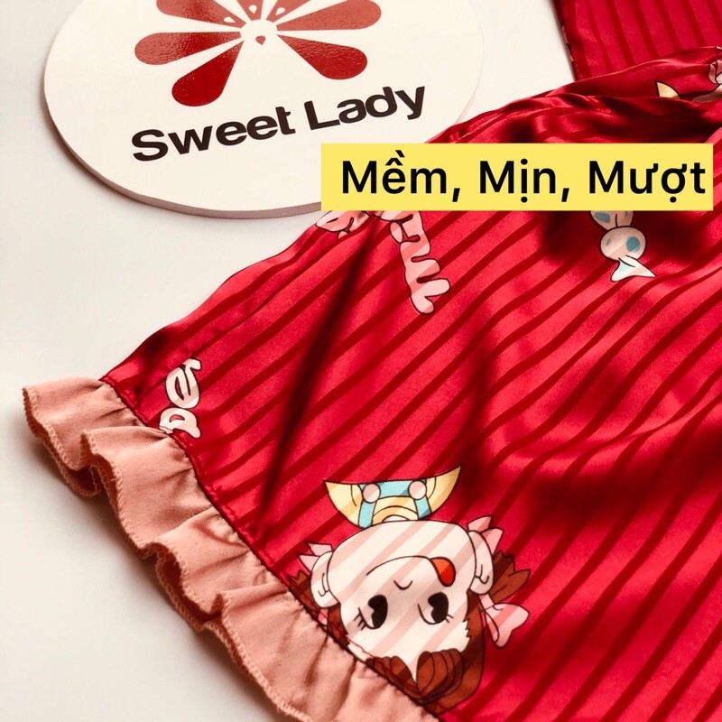 Bộ Mặc Nhà Lụa Satin Cổ Sen Tiểu Thư Tay Ngắn Quần Đùi CHẤT MÁT LẠNH SweetLady