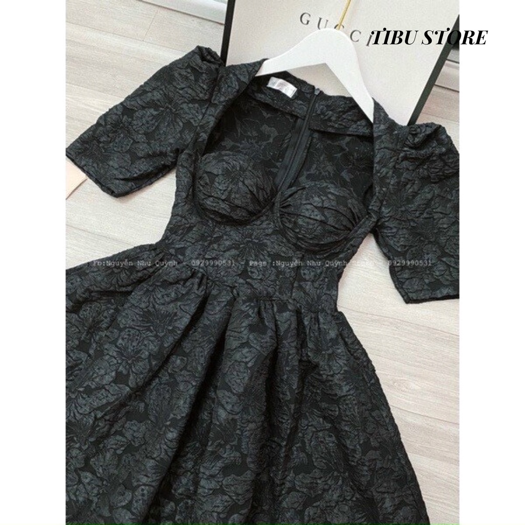 Đầm body cúp ngực đuôi xoè Tibu, Váy nữ dáng ôm chất xốp gấm hai màu đen trắng dự tiệc đi chơi siêu xinh sang chảnh