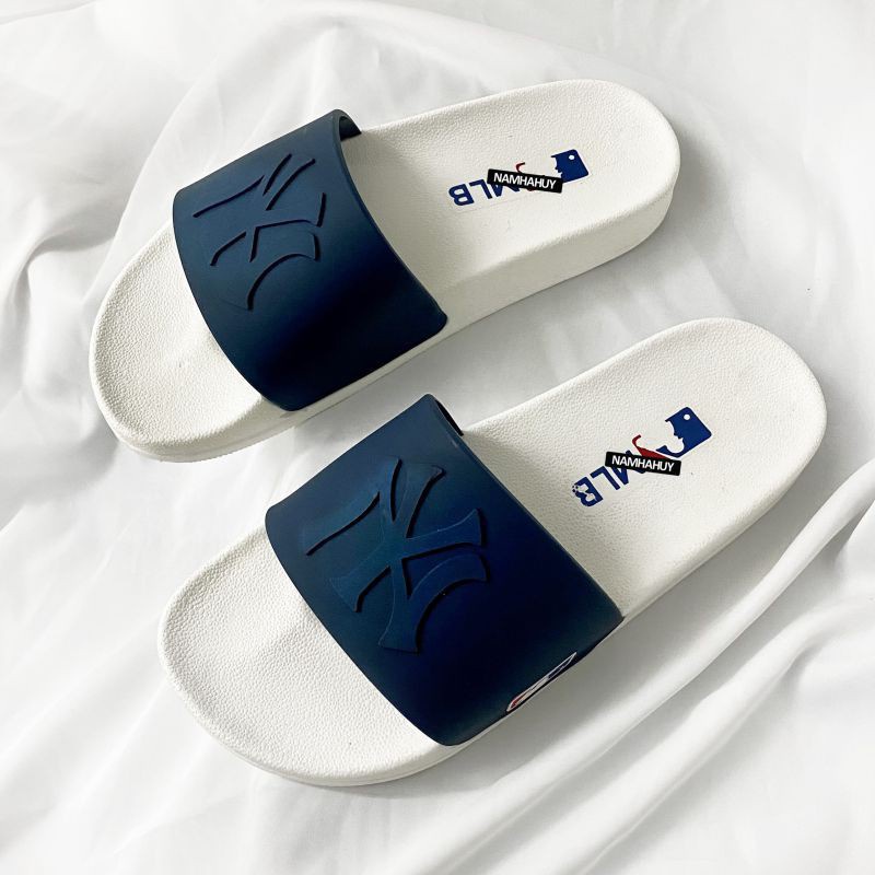 Dép quai ngang MLB dép Unisex nam nữ đế cao su êm chân bền chắc thời trang họa tiết NY