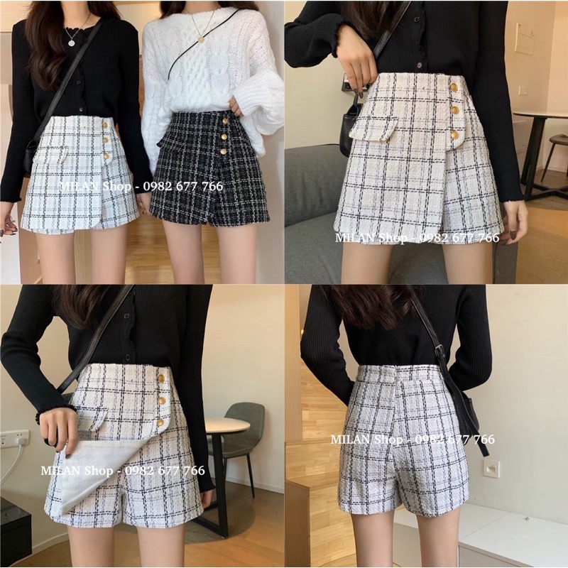 Quần giả váy dạ kẻ caro style