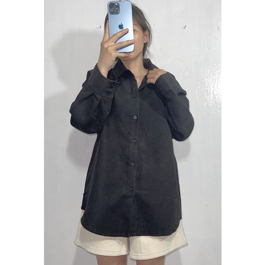 Áo khoác sơ mi nữ nhung gân form rộng tay dài – Unisex 2022