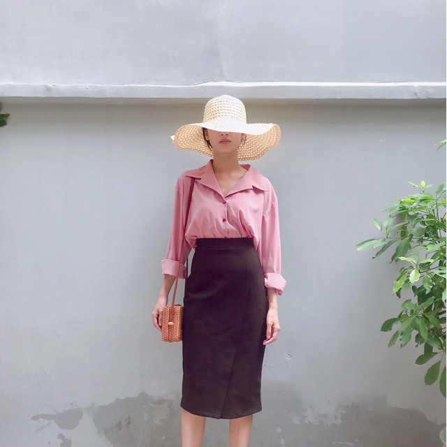 Chân váy công sở dài bigsize đắp chéo xẻ sau màu đen dài 63cm [size từ 48-85kg] | BigBuy360 - bigbuy360.vn