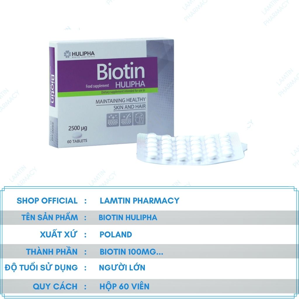 Viên Uống Biotin Khỏe Tóc Đẹp Da, Giảm Lão Hóa, nhập khẩu chính hãng polan ( Hộp 60 viên )