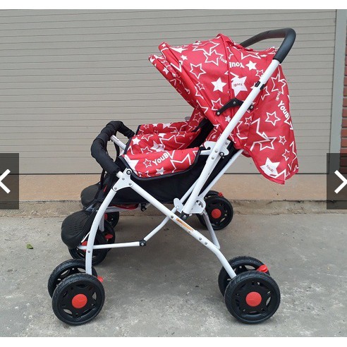 XE ĐẨY ĐÔI 2 CHIỀU CAO CẤP CÓ MÁI CHE, GIỎ ĐỒ, PHANH CHÂN