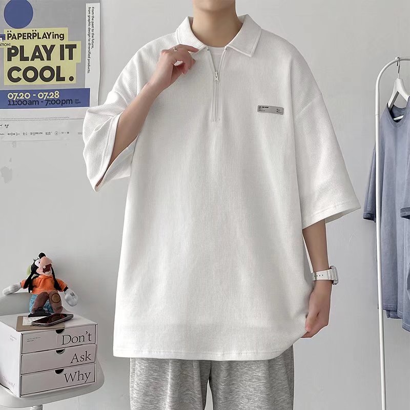 Áo Thun polo Ngắn Tay Dáng Rộng Thời Trang Mùa Hè Đơn Giản Cỡ Lớn M-5XL Cho Nam